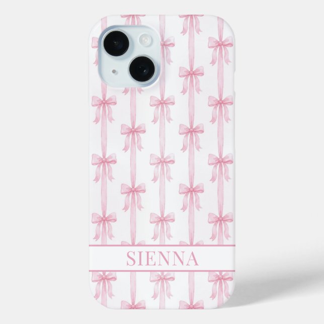 Pink Coquette Bows Striped Monogrammed Case-Mate iPhone Case (Back)