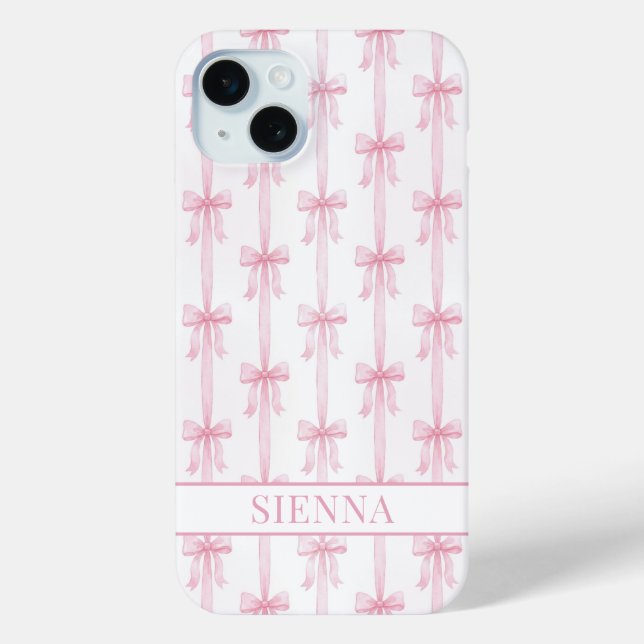 Pink Coquette Bows Striped Monogrammed Case-Mate iPhone Case (Back)