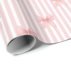 Pink Coquette Bows & Stripes Wrapping Paper