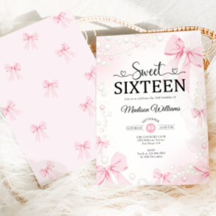 Pink Coquette Bows Sweet Sixteen Invitation