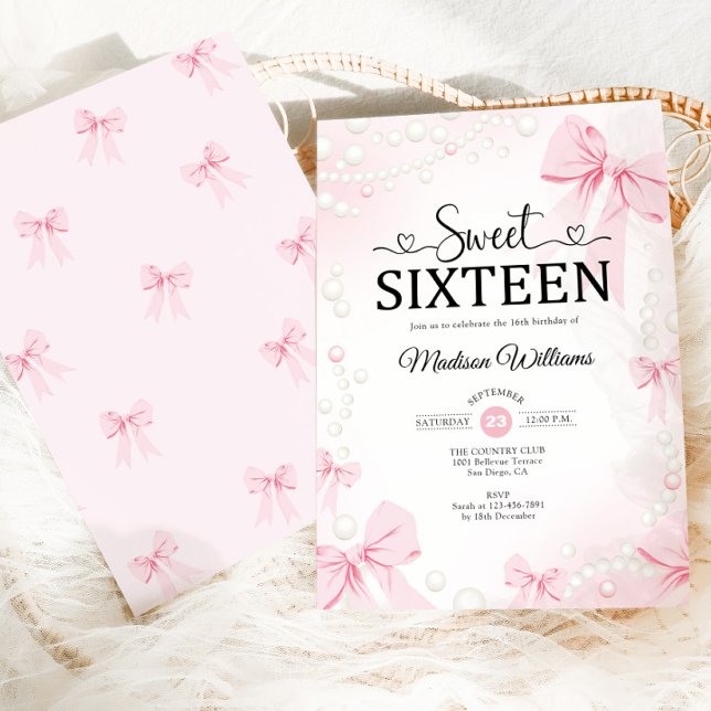 Pink Coquette Bows Sweet Sixteen Invitation (Creator Uploaded)