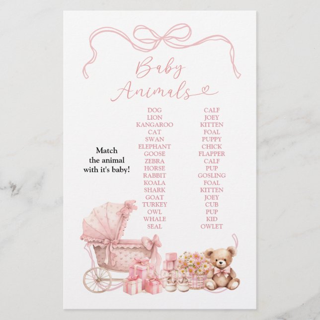 Pink Coquette Carriage Baby Animals Game Sign (Front)