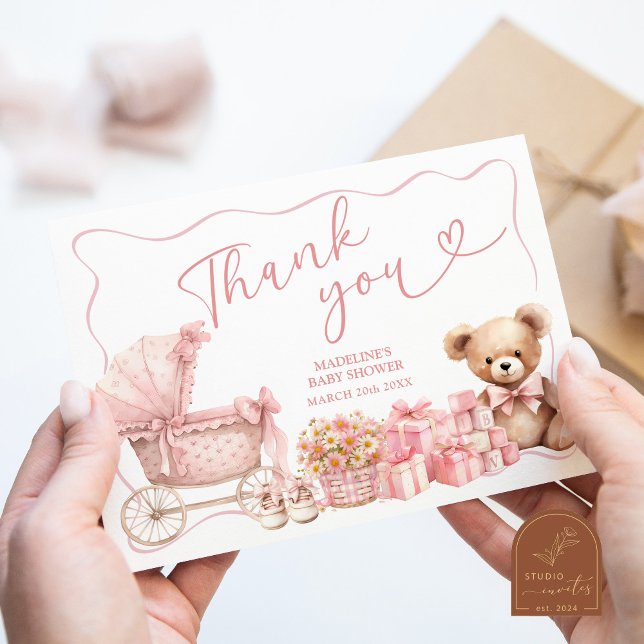 Pink Coquette Carriage Baby Shower Thank You Card (Creator Uploaded)