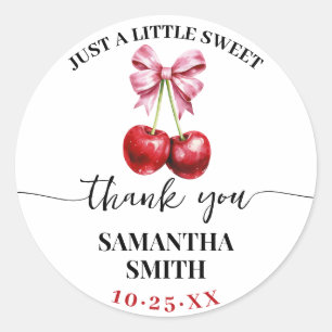 Pink Coquette Cherry Baby Shower Party Favour Classic Round Sticker