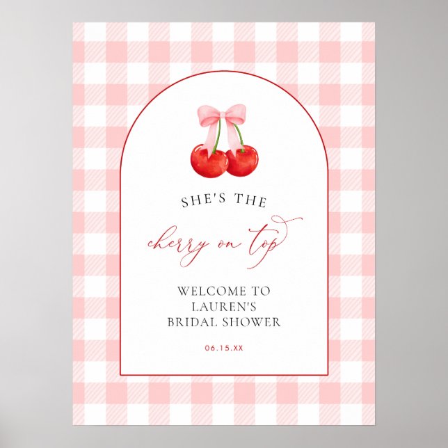 Pink Coquette Cherry on Top Baby Shower Welcome Poster (Front)