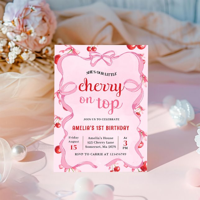 Pink Coquette Cherry on Top Birthday Invitation (Creator Uploaded)