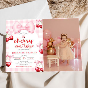 Pink Coquette Cherry On Top Birthday Party Photo Invitation