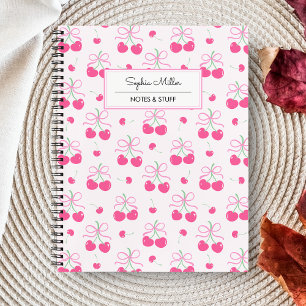 Pink Coquette Cherry with bows Monogram Notebook