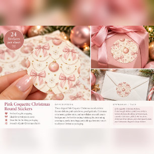 Pink Coquette Christmas Bows & Pearls Classic Roun Round Sticker