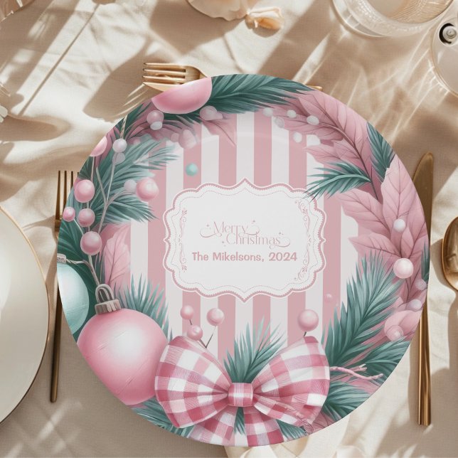 Pink Coquette Christmas Paper Plate (Creator Uploaded)