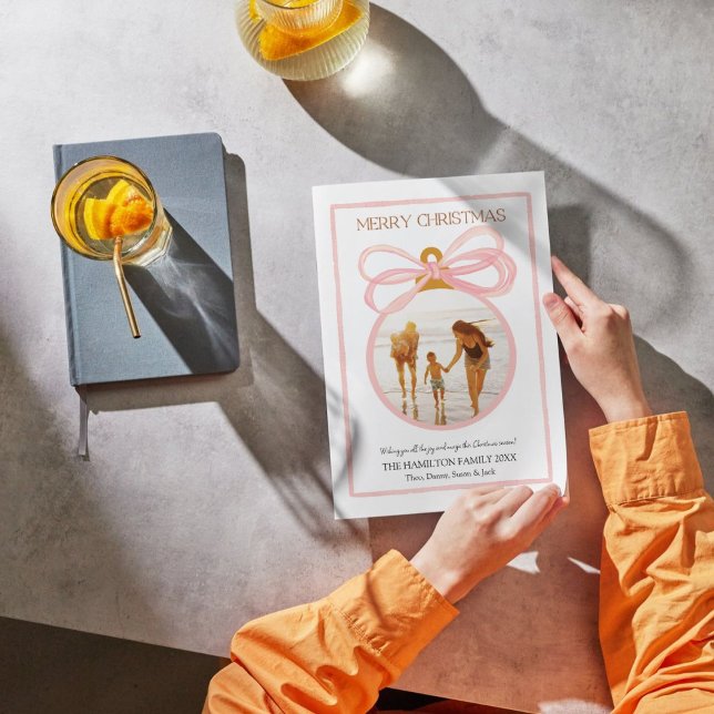 Pink Coquette Christmas Photo Holiday Card  (Creator Uploaded)