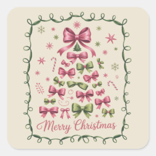 Pink Coquette Christmas Tree Girly Trendy Xmas Square Sticker
