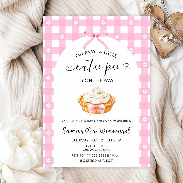 Pink Coquette Cutie Pie Baby Shower Invitation (Creator Uploaded)