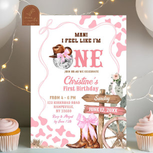 Pink Coquette Disco Cowgirl Like One 1st Birthday Invitation