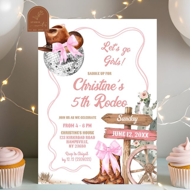 Pink Coquette Disco Lets Go Cowgirl Birthday Invitation (Creator Uploaded)