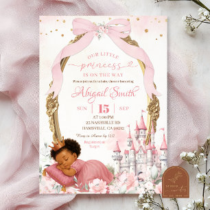 Pink Coquette Fairytale African Girl Baby Shower Invitation