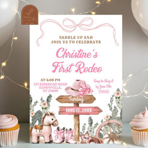 Pink Coquette First Rodeo Birthday Girl  Invitation