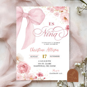 Pink coquette floral  Es Nina Spanish Baby Shower Invitation