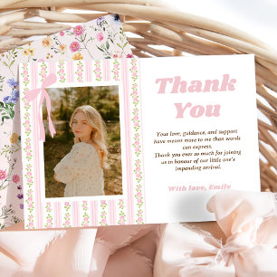 Pink Coquette Floral Graduation Thank You Card