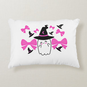 Pink Coquette Ghost with Bows Halloween Decorative Cushion