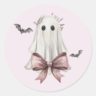 Pink Coquette Halloween Ghost Round Sticker