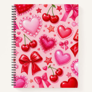 Pink Coquette Hearts and Cherries Notebook