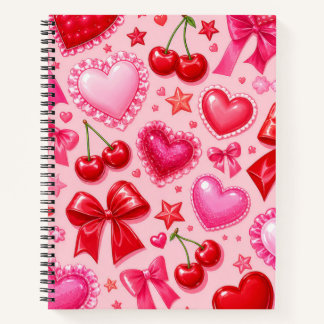 Pink Coquette Hearts and Cherries Notebook