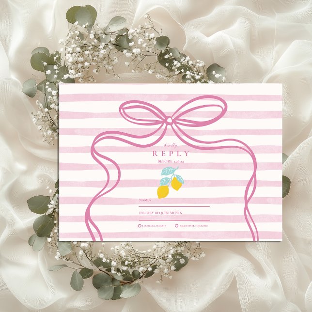 Pink Coquette Lemons Wedding RSVP Card (Creator Uploaded)