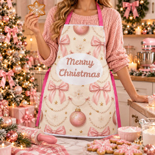 Pink Coquette Merry Christmas Bows & Pearls Apron