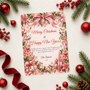 Pink Coquette Merry Christmas Happy New Year Holiday Card