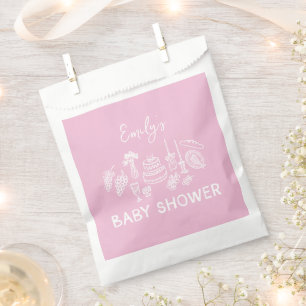Pink coquette modern hand drawn baby shower favour bag