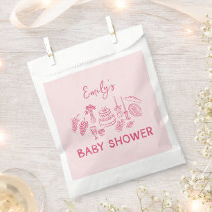 Pink coquette modern hand drawn baby shower favour bag