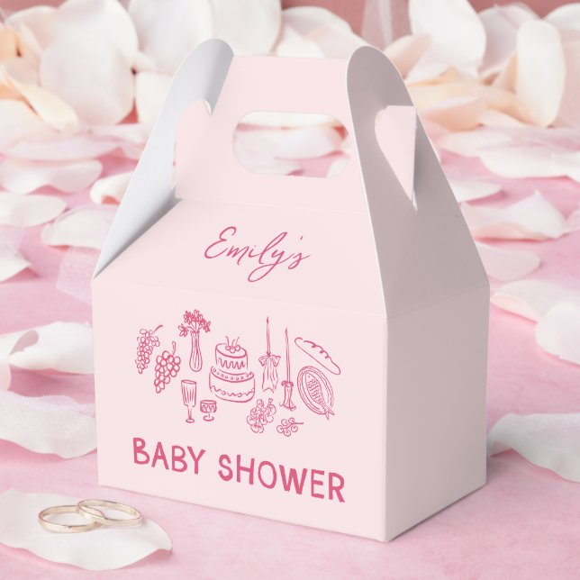 Pink coquette modern hand drawn baby shower favour box (Wedding)
