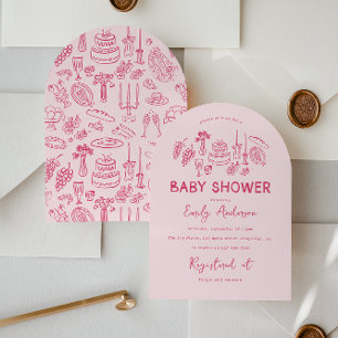 Pink coquette modern hand drawn baby shower invitation