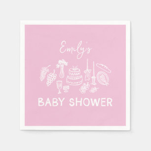 Pink coquette modern hand drawn baby shower napkin