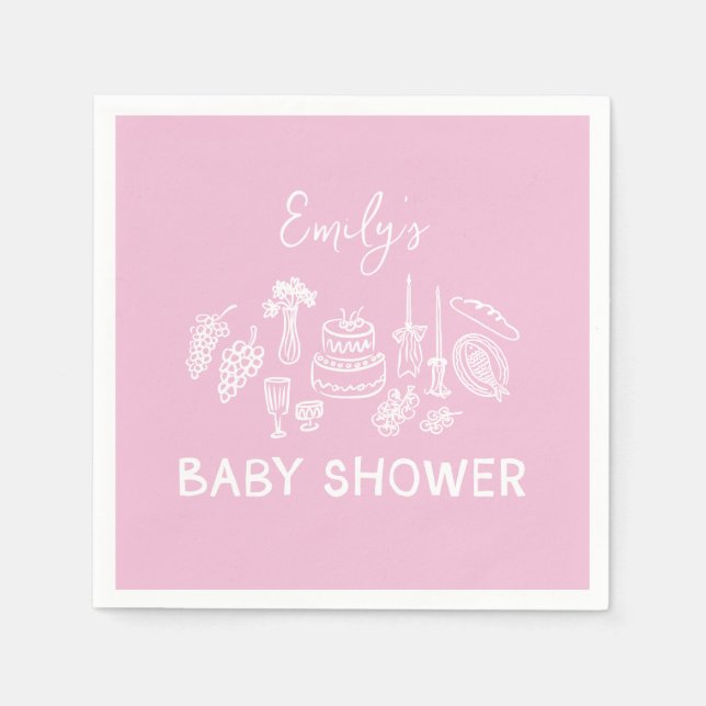 Pink coquette modern hand drawn baby shower napkin (Front)