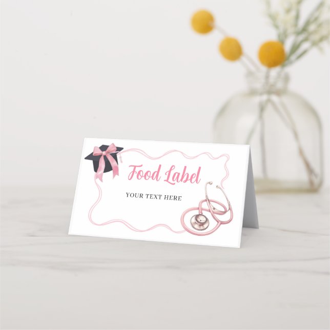 Pink Coquette Nurse Hospital Graduation Food Label Appointment Card (Front)