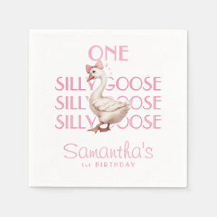 Pink Coquette One Silly Goose Girl 1st Birthday Napkin