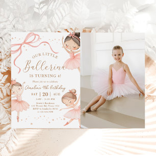 Pink Coquette Our Little Ballerina Birthday Photo Invitation