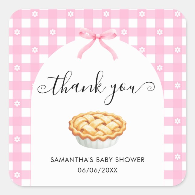 Pink Coquette Pie Baby Shower Thank You Square Sticker (Front)