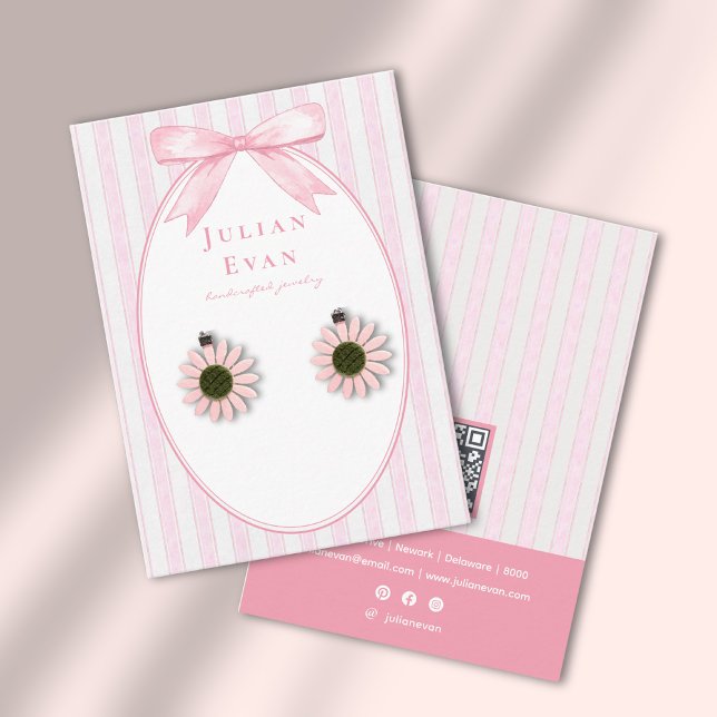 Pink Coquette Preppy Stripe Jewelry Display Business Card (Pink Coquette Preppy Stripe Jewelry Display Business Card)