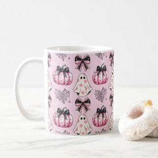 Pink Coquette Pumpkin Ghosts Halloween Pattern  Coffee Mug