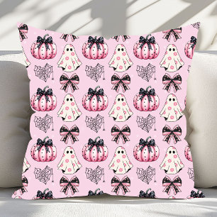 Pink Coquette Pumpkin Ghosts Halloween Pattern  Cushion