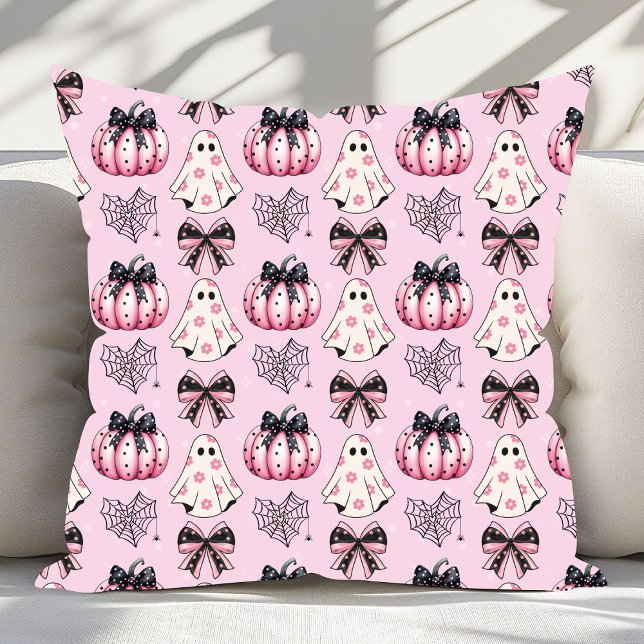 Pink Coquette Pumpkin Ghosts Halloween Pattern  Cushion (Creator Uploaded)