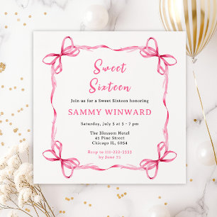 Pink Coquette Ribbon Sweet Sixteen Invitation