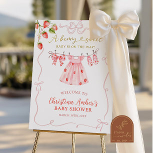 Pink Coquette Strawberry Baby Shower Welcome Sign