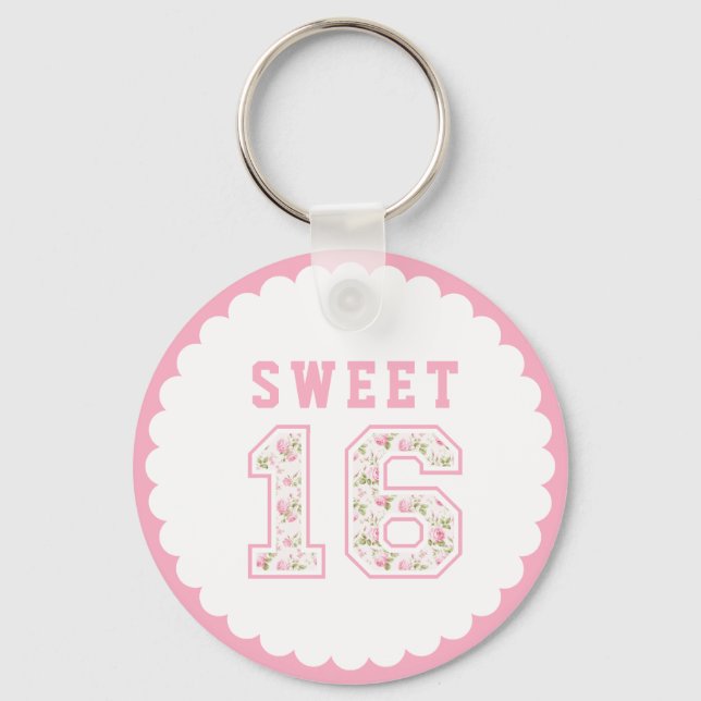 Pink Coquette Sweet 16 University Key Ring (Front)