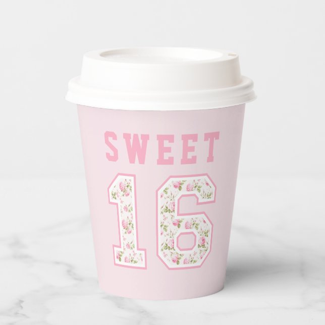 Pink Coquette Sweet 16 University Paper Cups (Front)