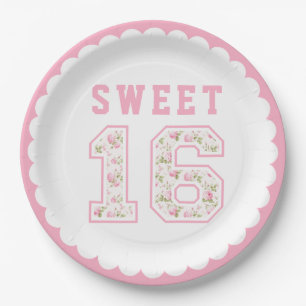 Pink Coquette Sweet 16 University Paper Plate
