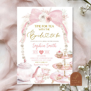 Pink Coquette Time For Tea Bride to Be Invitation